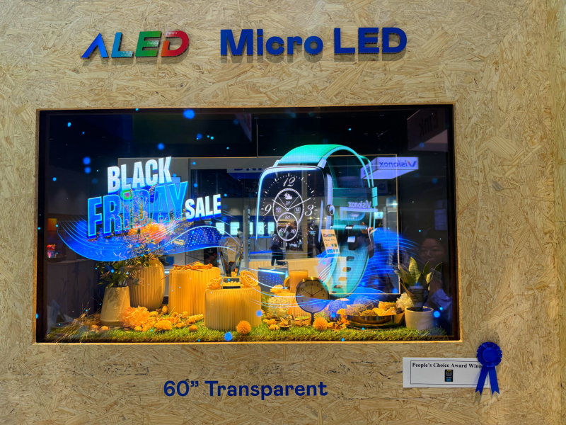 The “Best MicroLED-Based Technology” was awarded to the 60-inch Transparent Micro LED Display at SID, which maximizes the transparent Micro LED design features, incorporating expandable, seamless tiling technology. It features a full-screen brightness of 600 nits, a transparency rate of over 60 percent, and an exceptional wide color gamut exceeding NTSC 110 percent, allowing flexible applications in various settings